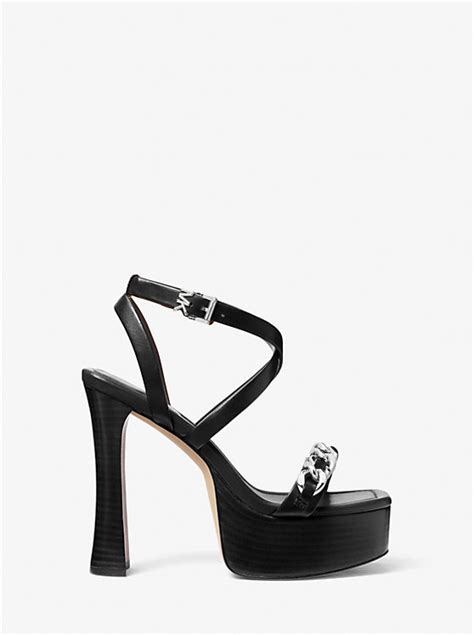 Paola Chain Embellished Leather Platform Sandal 